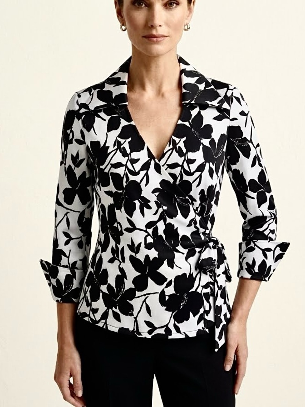 Victor Costa Blouse Black White Floral Back Zip Cocktail Glam Party Statement 12